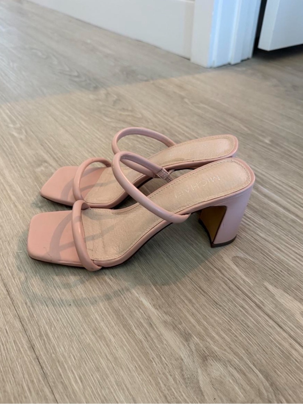 Michael Shannon Pink Strappy Block Heel Mule Sandals